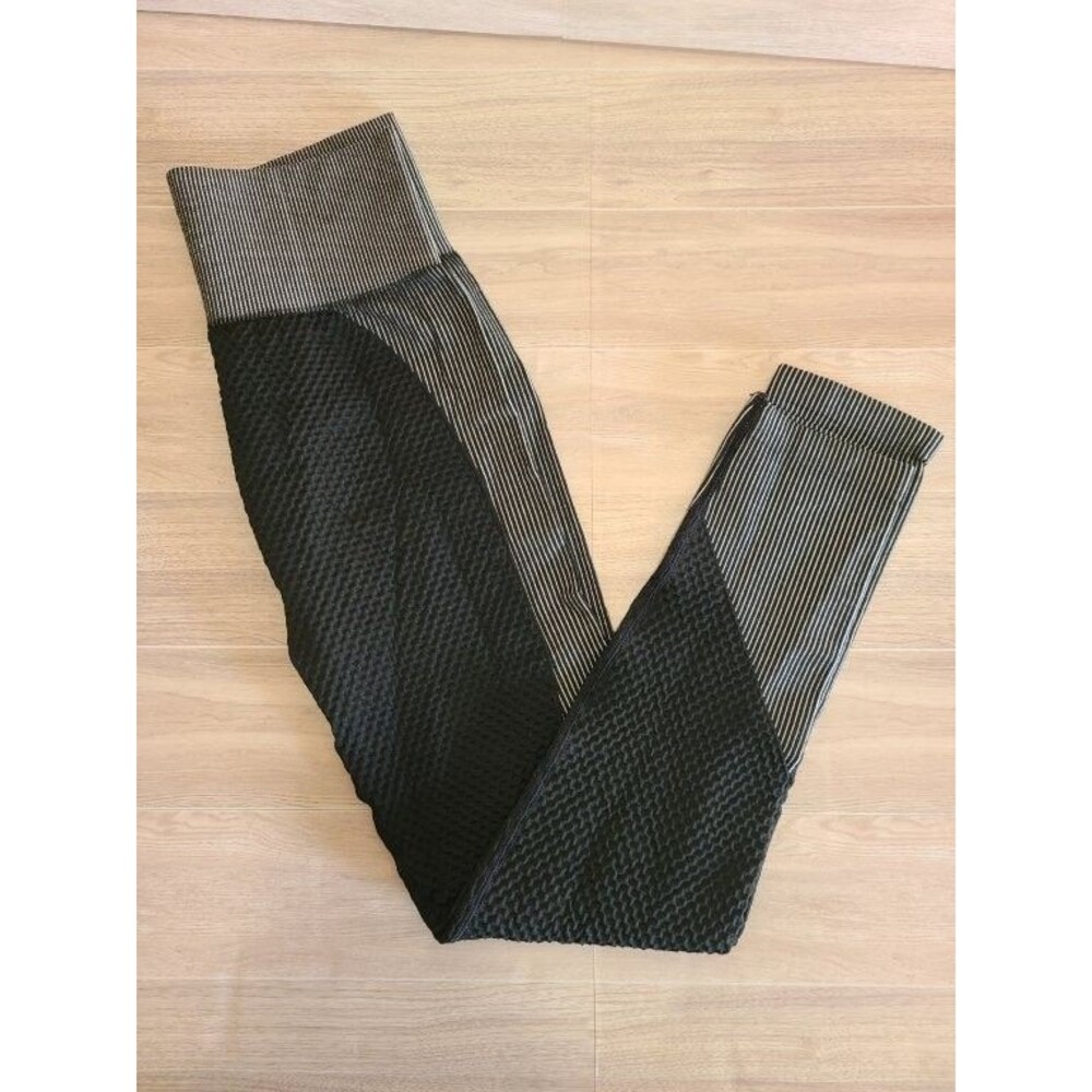 Royal Athletics Compression Leggings Women M Black White Textured High Waist Gym